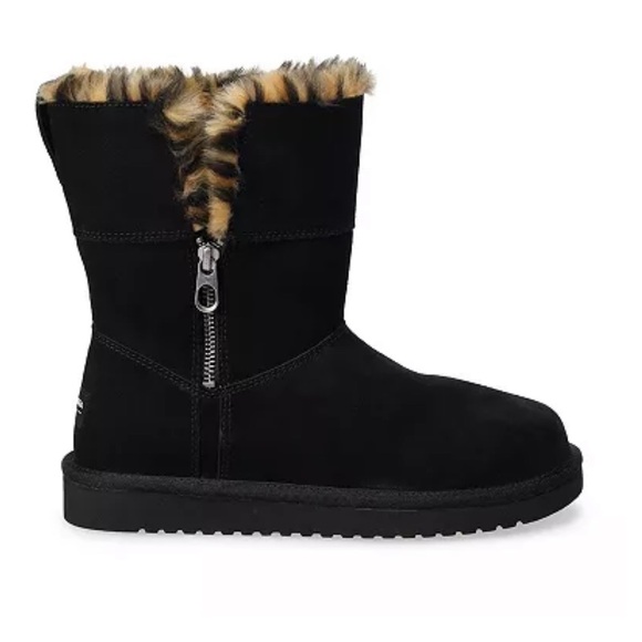 Koolaburra  by Ugg Women’s Aribel Black Leopard Suede Short Winter Boots Size 6 - Picture 1 of 11